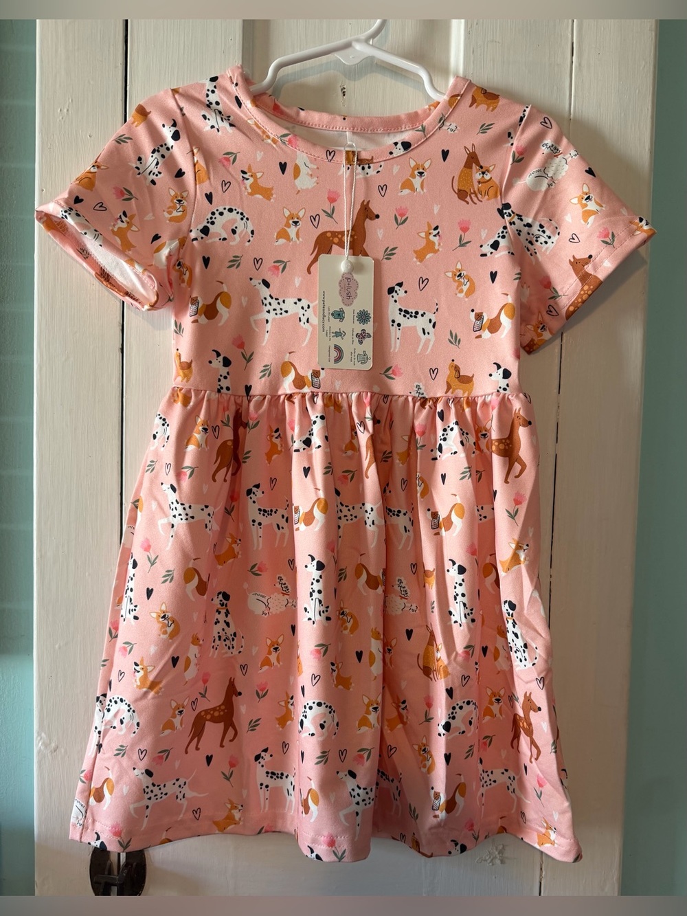 Pete + Lucy Girls' Pink Dog Print Short Sleeve Dress Size: 3T
